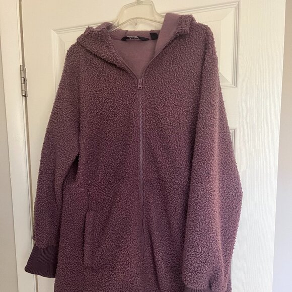 Lands' End Jackets & Blazers - Lands' End XL Purple Boucle Women's Cozy Fleece Hooded Coat